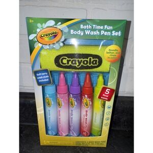 Crayola Bathtub Body Wash Pen Set 5 Pens 5 Floral Scents + Terry Washcloth NEW